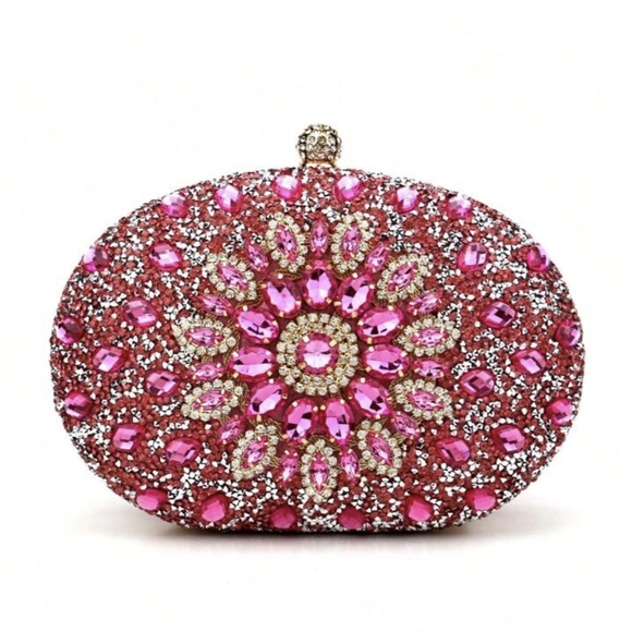 Handbags - Pink Gemstone Evening Clutch/Crossbody